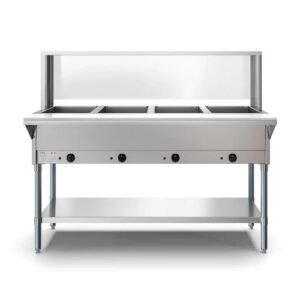 CHEF Liquid Propane Four Pan Steam Table with Sneeze Guard