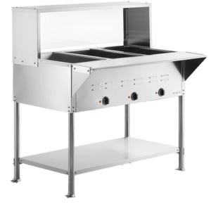 CHEF Liquid Propane Three Pan Steam Table with Sneeze Guard