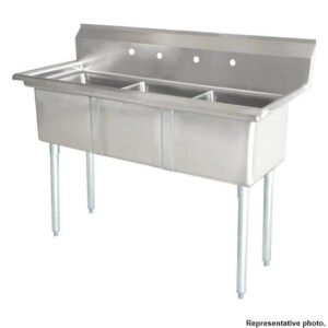 63'' CHEF Three Tub Sink with Centre Drain and No Drainboard