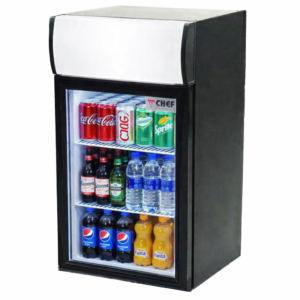 CHEF 13'' Countertop Glass Door Mini Display Beverage Cooler 21L Capacity