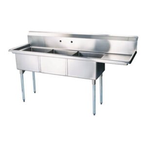 EFI 18″ x 18″ x 11″ Center Drain Three Compartment Sink With Right Drain Board
