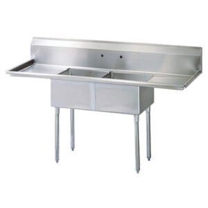 EFI 24″ x 24″ x 14″ Corner Drain Two Compartment Sink With Two Drain Boards