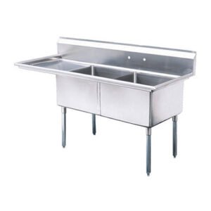 EFI 24″ x 24″ x 14″ Corner Drain Two Compartment Sink With Left Drain Board