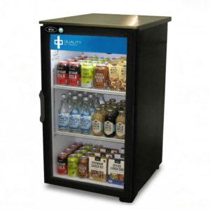QBD 20.5" Single Glass Door Countertop Cooler w SS TOP + Shelf