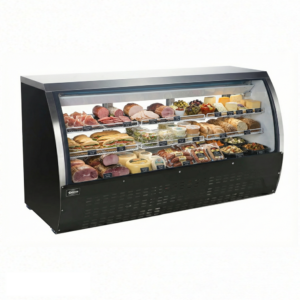 Omcan 82" Refrigerated Floor Showcase With Black Coated Steel Exterior