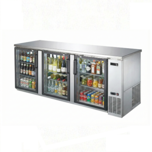 90″ EFI Triple Door Stainless Glass Back Bar Refrigerator