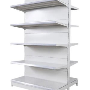 White Double Sided 4 Shelve + 1 Base, Heavy Duty Supermarket Gondola Shelves HBR-3008W