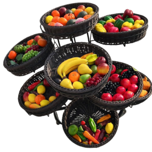Round Plastic Rattan Basket with Display Shelf