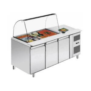 71'' CHEF Refrigerated Salad Prep Table with Curved Sneeze Guard