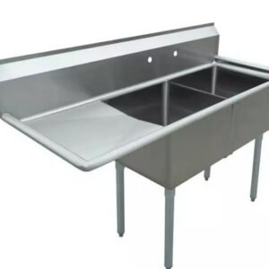 EFI 18″ x 18″ x 11″ Center Drain Two Compartment Sink With Left Drain Board