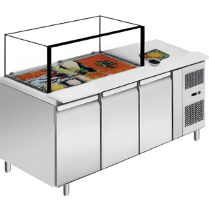 88'' CHEF Salad/Sandwich Prep Table With Square Glass Sneeze Guard